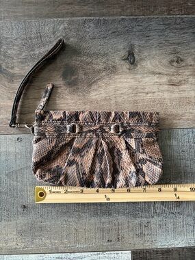 Snake Print Wristlet Clutch Faux Leather Small Zipper Pouch